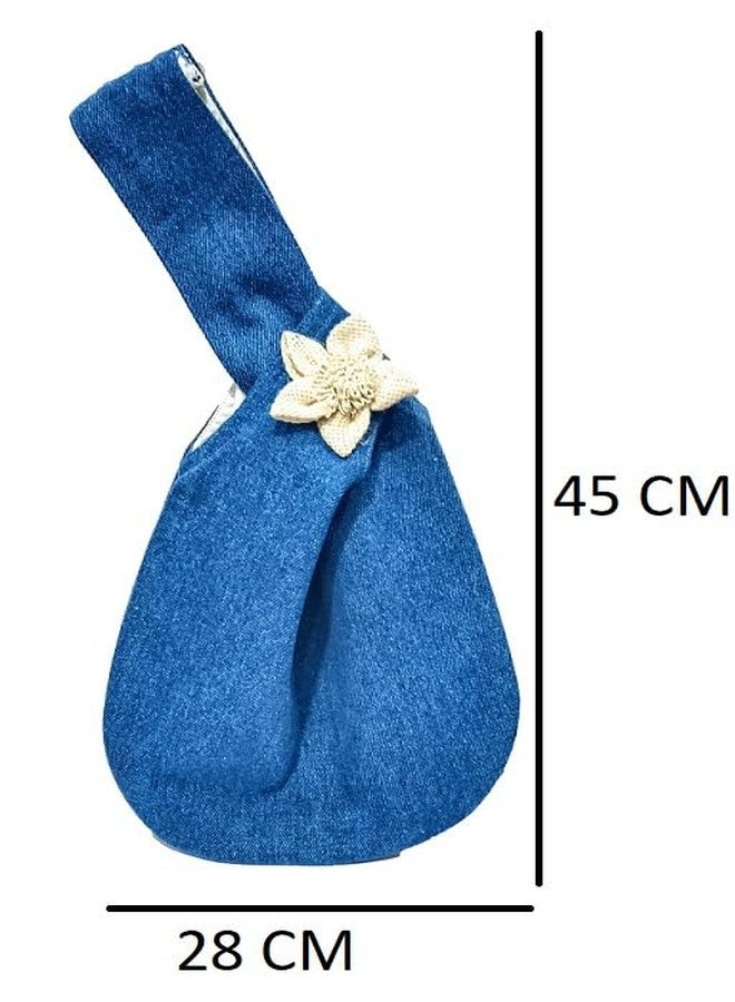 athizay Handbags for Women Japanese knotted style Handcrafted White Jute Flower Made By Indian artisans potli bags available in Denim and Jute (Blue,White) - Image 2